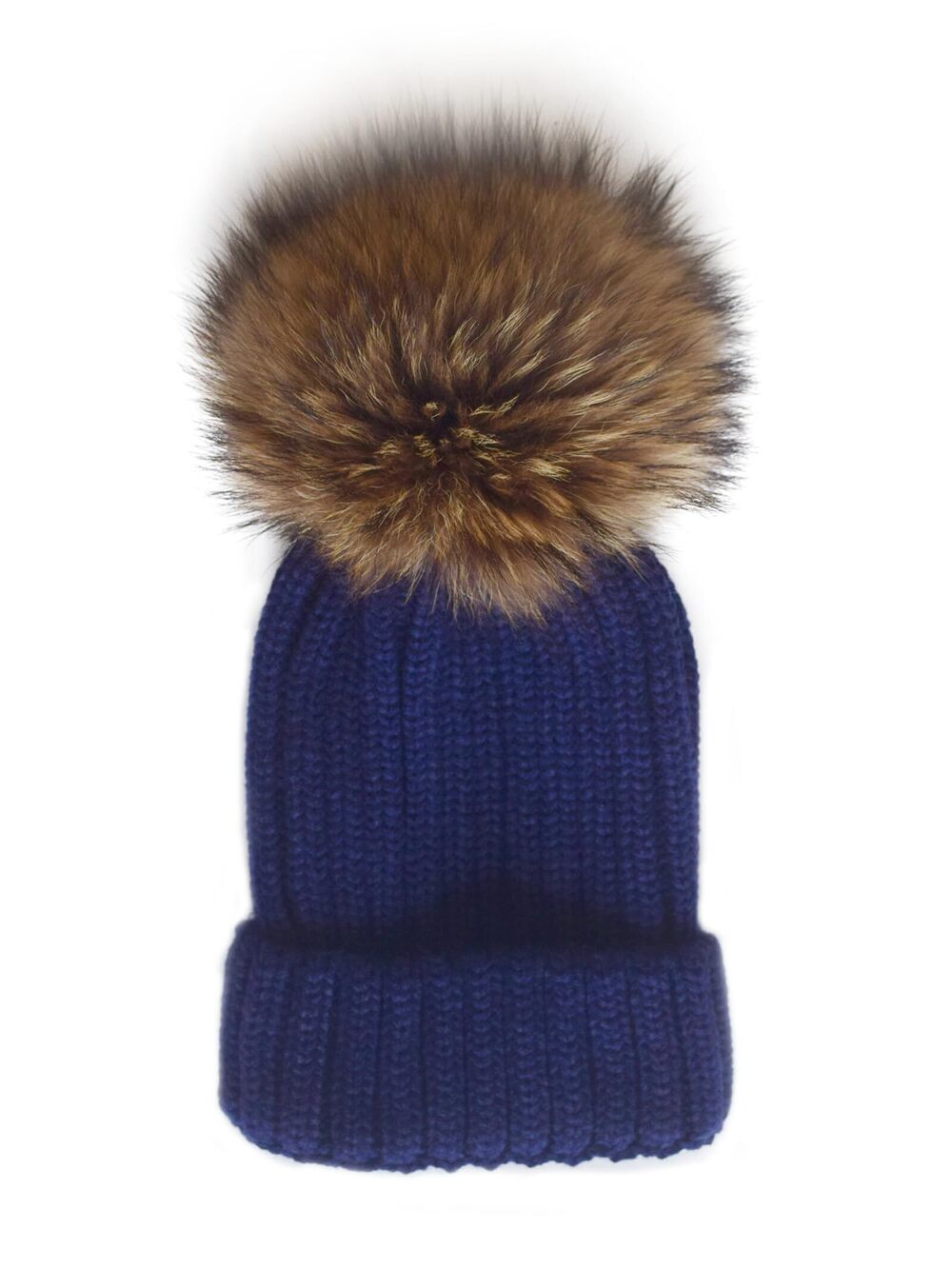 9604 Winter Knit Beanie Hat with Real Fox Fur Pom Pom Chunky Snow Cap Girls